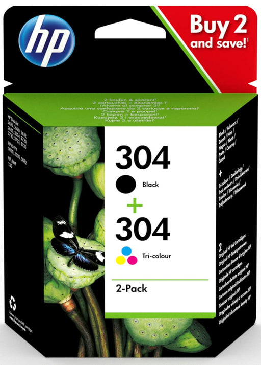 Best Value HP 3JB05AE 304 Original Ink Cartridges, Black and Tri-Colour, Pack of 2