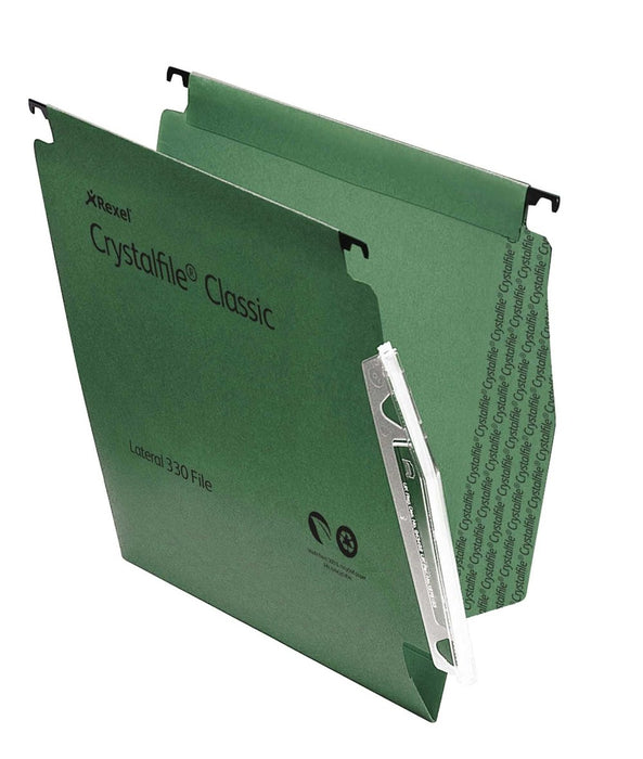 Best Value Rexel 70670 Crystalfile Classic 330 Lateral Suspension File, 150 Sheet Capacity, 15 mm V-Base Manilla, Pack of 50, Green