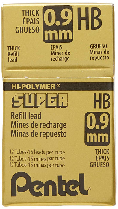 Best Value Pentel Super Hi-Polymer Refill Leads 0.9 mm, Grade HB (Pack of 12 Tubes)