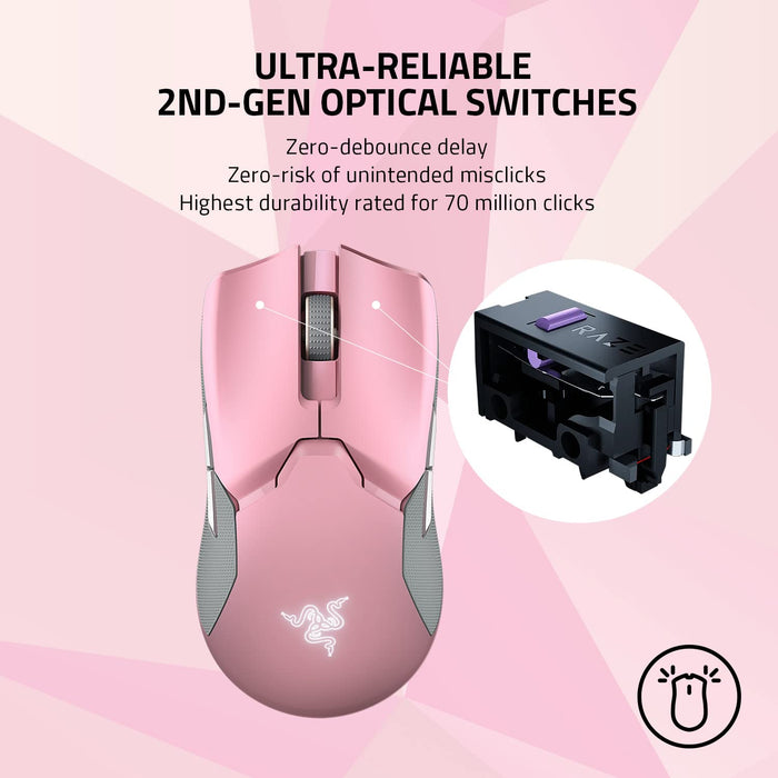 Razer Viper Ultimate 20000 DPI Optical Gaming Mouse and Dock Quartz Pink