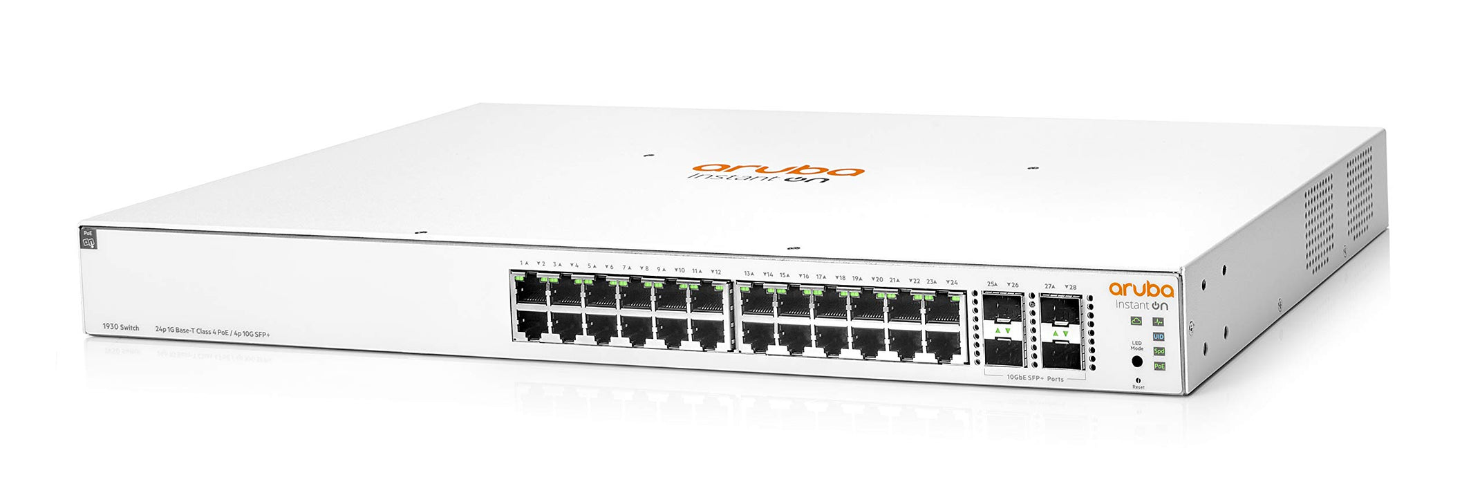 HPE Aruba Instant On 1930 24G Class4 PoE 4SFP/SFP+ 370W Switch - Switch - L3 - Managed - 24 x 10/100/1000 (PoE) + 4 x 1 Gigabit / 10 Gigabit SFP+ - rack-mountable - PoE (370 W)