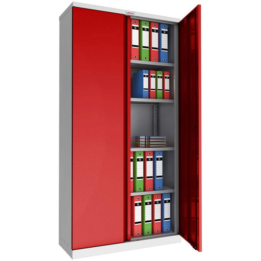 Phoenix SCL Series 2 Door 4 Shelf Steel Storage Cupboard Grey Body Red Doors with Key Lock SCL1891GRK