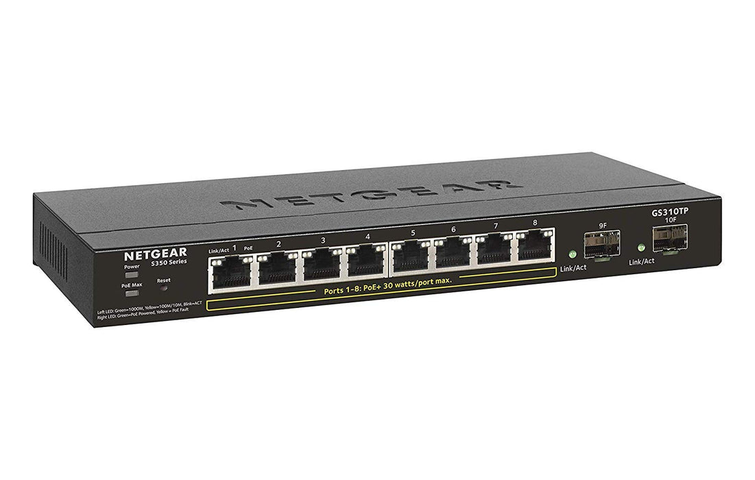 Best Value NETGEAR 10-Port Gigabit Ethernet Smart Managed Pro PoE Switch (GS310TP) - with 8 x PoE+ @ 55W, 2 x 1G SFP, Desktop, Fanless Housing for Quiet Operation, S350 Series