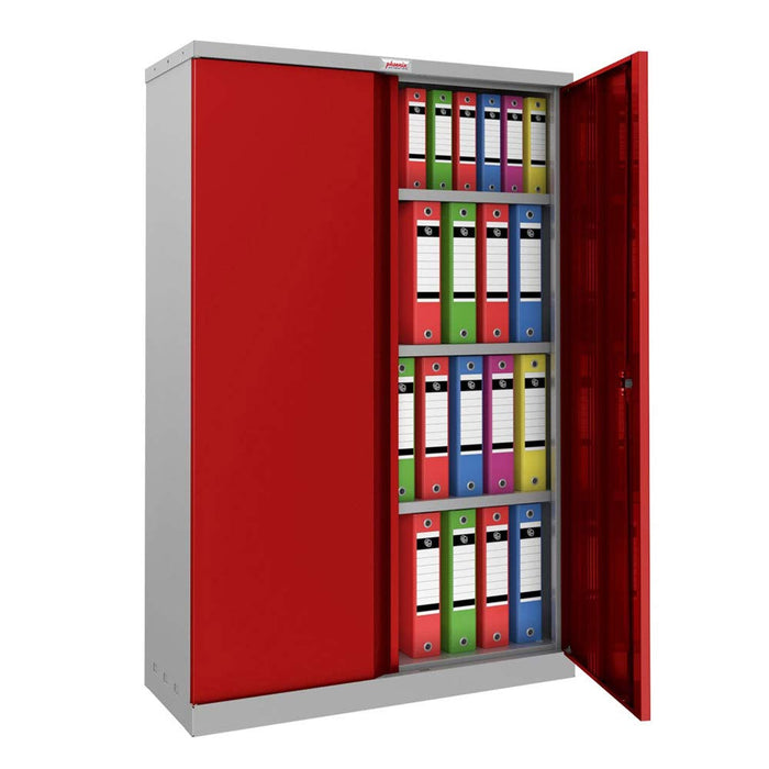 Phoenix SCL Series 2 Door 3 Shelf Steel Storage Cupboard Grey Body Red Doors with Key Lock SCL1491GRK