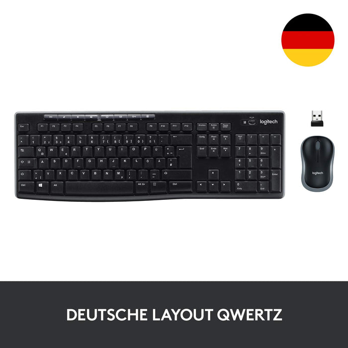 Best Value Logitech MK270 Wireless Keyboard and Mouse Combo for Windows, 2.4 GHz Wireless, Compact Wireless Mouse, 8 Multimedia & Shortcut Keys, 2-Year Battery Life, PC/Laptop, QWERTZ German Layout - Black