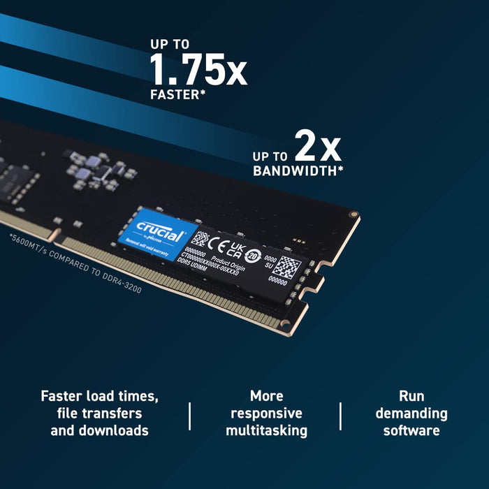 Crucial - DDR5 - module - 16 GB - DIMM 288-pin - 5600 MHz / PC5-44800 - CL46 - 1.1 V - unbuffered - on-die ECC