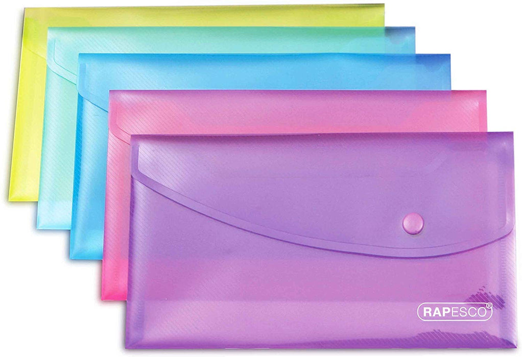 Best Value Rapesco 0690 DL Bright Transparent Popper Wallet - Assorted Colours (Pack of 5)