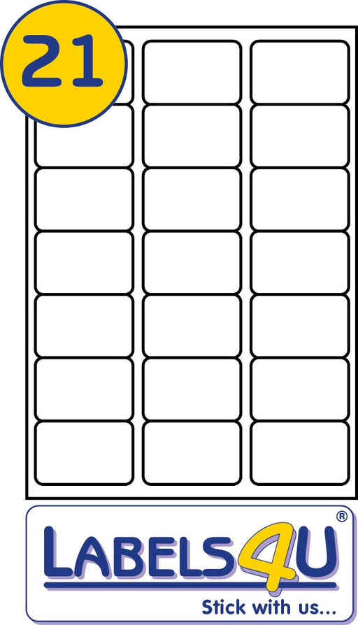 Best Value 100 Sheets of A4 Sheet Labels 21 Labels Per Sheet Size 63.5 x 38.1mm MS Compatible Codes L7160/J8160 - LABELS4U?