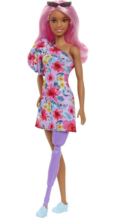 Barbie Fashionista - Off-Shoulder Floral Dress Prosthetic Leg Doll NR189 //HBV21-9633