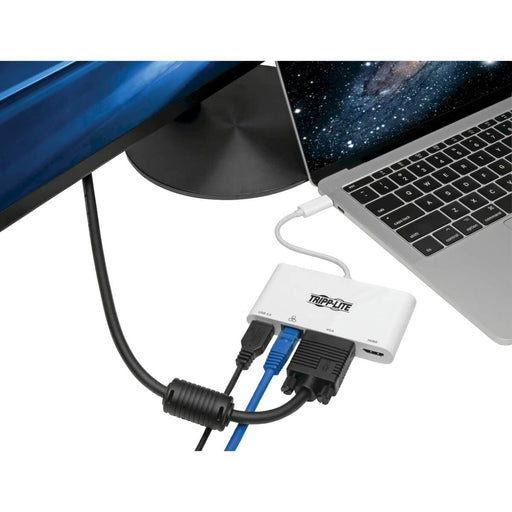 Tripp Lite USB C Docking Station Adapter Converter Thunderbolt 3 Compatible 4K HDMI VGA Gbe USB-A Hub White - Docking station - USB-C 3.1 - VGA, HDMI - GigE