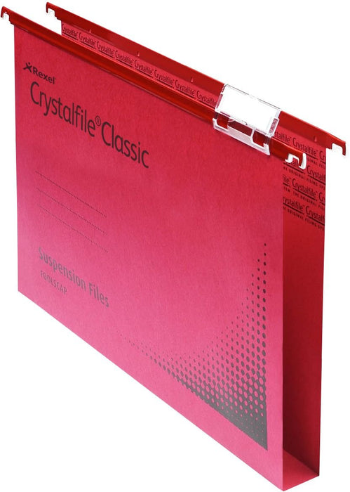 Best Value Rexel 70622 Crystalfile Classic Foolscap Suspension File, 300 Sheet Capacity, 30 mm Squared-Base Manilla, Pack of 50, Red