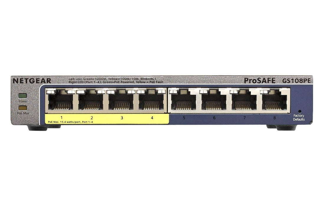 Best Value NETGEAR 8-Port Gigabit Ethernet Smart Managed Plus PoE Network Switch, Hub, Internet Splitter (GS108PE) - with 4 x PoE @ 53W Upgradeable, Desktop/Rackmount, and ProSAFE Lifetime Protection