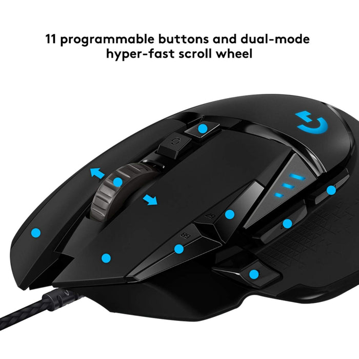 Best Value Logitech G502 HERO High Performance Wired Gaming Mouse, HERO 16K Sensor, 16,000 DPI, RGB, Adjustable Weights, 11 Programmable Buttons, On-Board Memory, PC / Mac - Black