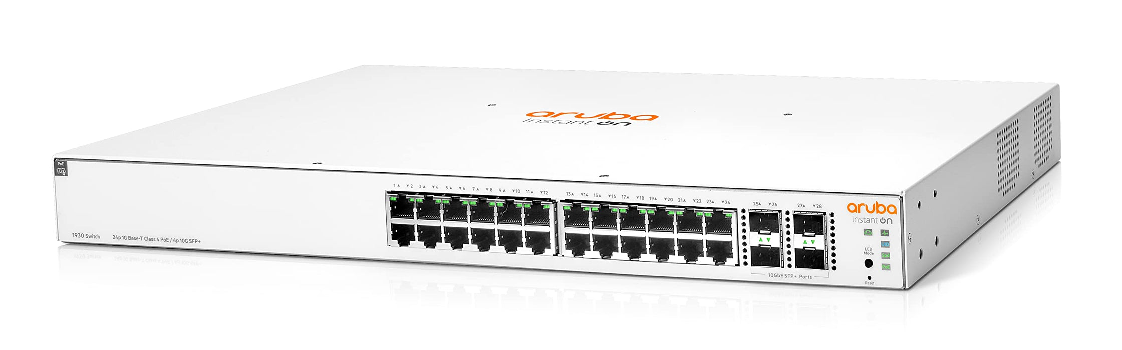 HPE Aruba Instant On 1930 24G Class4 PoE 4SFP/SFP+ 195W Switch - Switch - L3 - Managed - 24 x 10/100/1000 (PoE) + 4 x 1 Gigabit / 10 Gigabit SFP+ - rack-mountable - PoE (195 W)