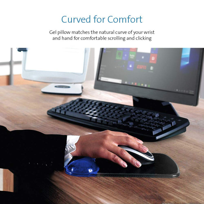 Best Value Kensington Mouse Mat with Wrist Rest - Ergonomic duo gel wrist support for computer / laptop use with laser and optical mice. Anti-slip comfortable mouse mat with cool gel - Blue (62401)