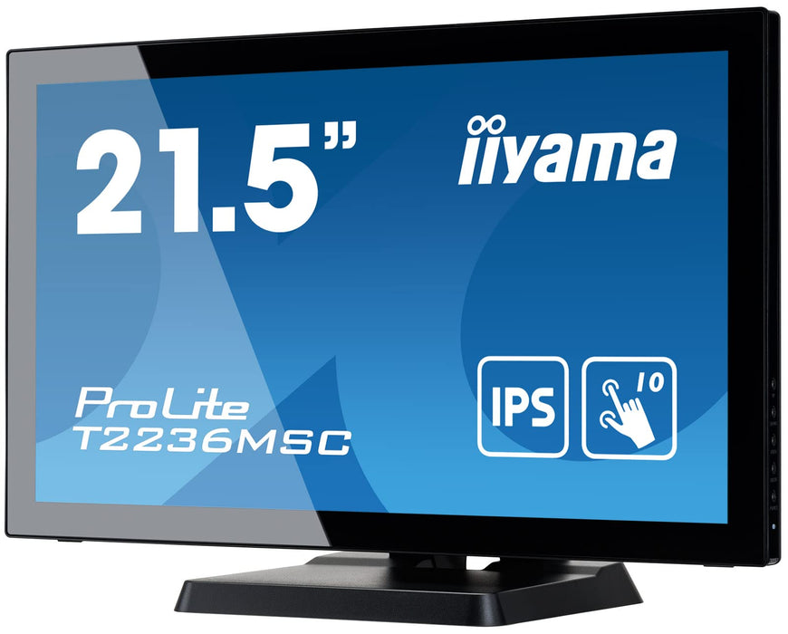 iiyama ProLite T2236MSC-B3 - LED monitor - 21.5" - touchscreen - 1920 x 1080 Full HD (1080p) - IPS - 250 cd/m² - 1000:1 - 5 ms - HDMI, VGA, DisplayPort - speakers - matte black