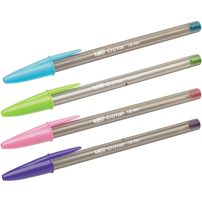 Best Value BIC Cristal Fun Ballpoint Pens Wide Point (1.6 mm) - Assorted Colours, Pouch of 4