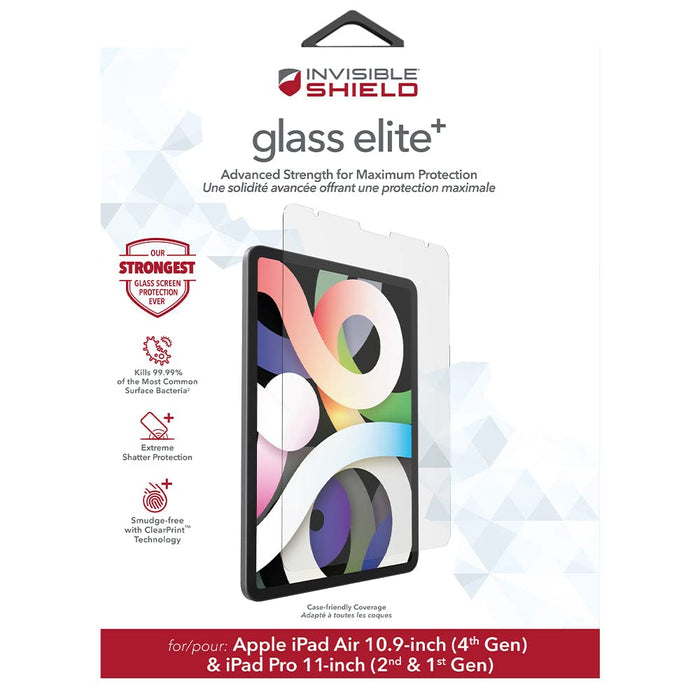 ZAGG InvisibleShield Glass Elite+ - Screen protector for tablet - glass - 11" - for Apple 10.9-inch iPad Air (4th generation), 11-inch iPad Pro