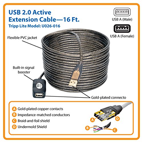 Tripp Lite USB A 2.0 Active Extension Cable 16ft