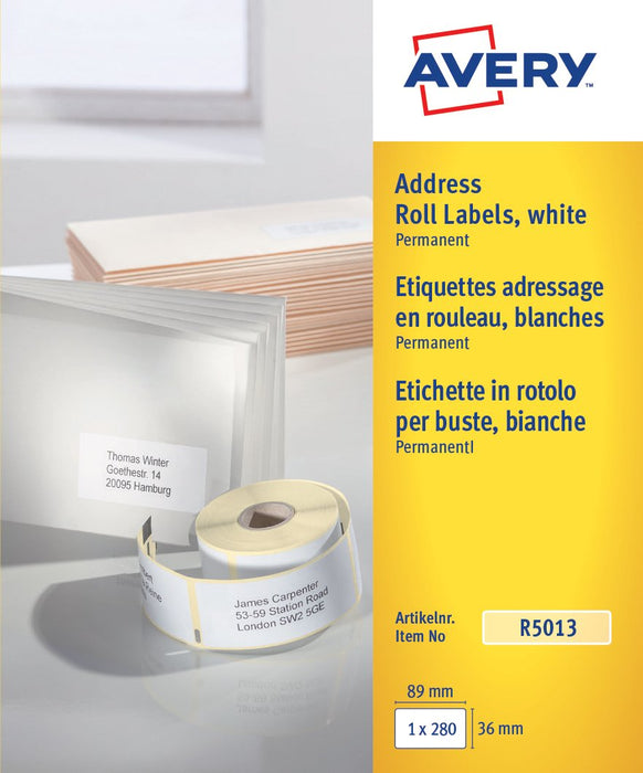 Best Value Avery R5013 Self-Adhesive Address/mailing Labels, 280 Labels per Roll, White