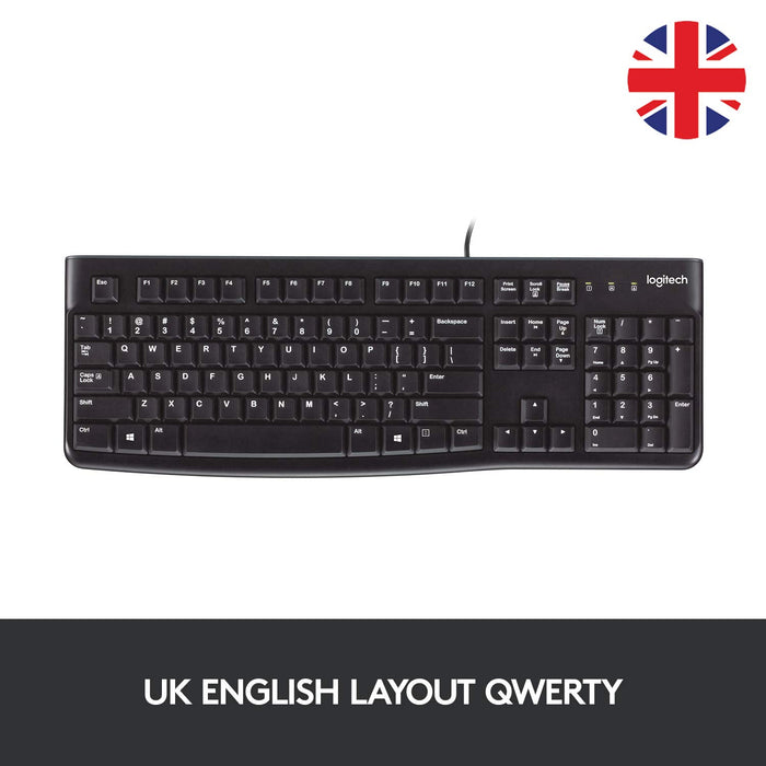 Best Value Logitech K120 Wired Keyboard for Windows, USB Plug-and-Play, Full-Size, Spill Resistant, Curved Space Bar PC/Laptop, QWERTY UK Layout - Black