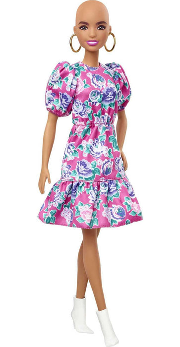 Barbie Fashionista - Floral Pink Dress with Puffed Sleeves Bald Doll NR150 //GYB03-9633