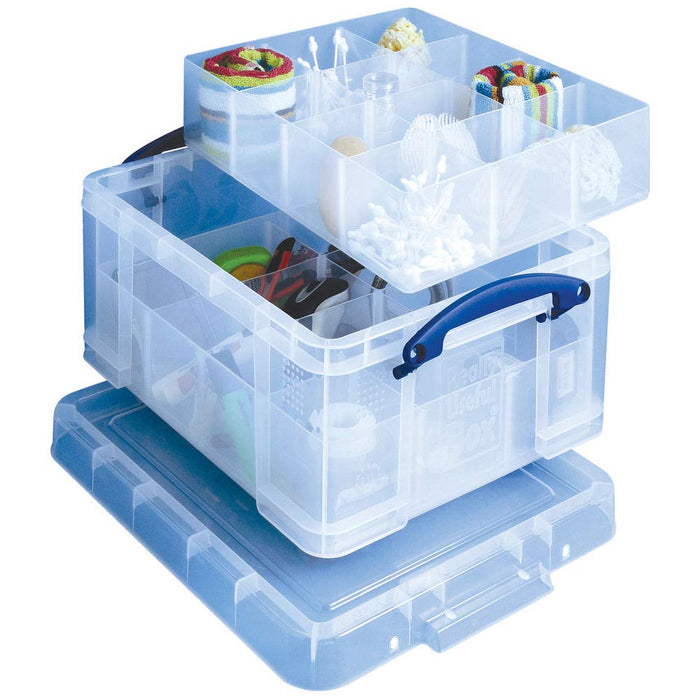 Best Value Really Useful Storage Box 21 Litre Storage Box with 2 Trays Clear