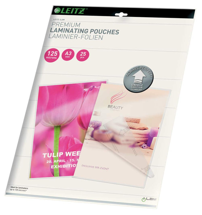 Best Value Leitz 74890000 Laminating Pouches Made of 125 Micron Thick Material (Transparent, Glossy, A3 and UDT) - Pack of 25