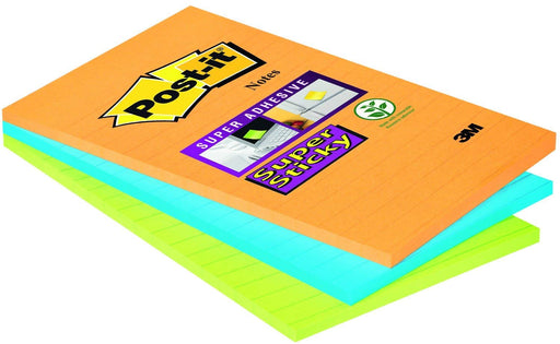 Best Value Post-it Super Sticky Note Pad, Lined Neon Colours, 101 x 152 mm (Pack of 3 Pads, 45 Sheets Per Pad),46453SSA