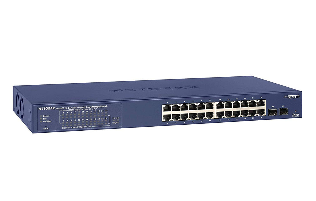 Best Value NETGEAR 24-Port Gigabit Ethernet Smart Managed Pro PoE Network Switch (GS724TP) - Hub with 24 x PoE+ @ 190W, 2 x 1G SFP, Desktop/Rackmount, and ProSAFE Lifetime Protection