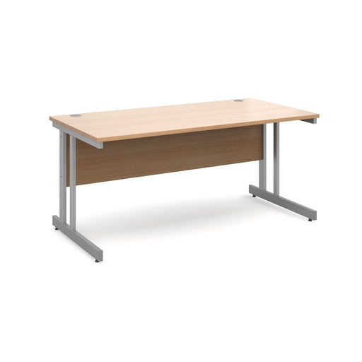 Rectangular Straight Desk with Beech Coloured MFC Top and Silver Frame Cantilever Legs Momento 1600 x 800 x 725 mm