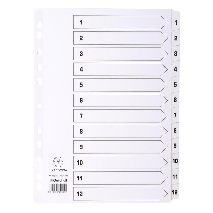 Best Value Exacompta Mylar Printed Indices, A4, 12 Parts (1-12) - White