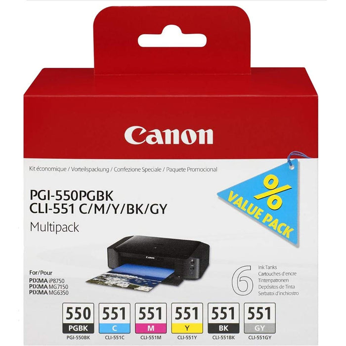 Best Value Canon Ink Cartridge for Pgi550Pgbk/Cli551 - Multicolour (Pack of 6)