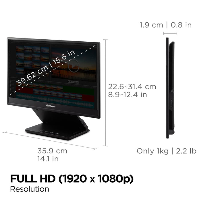 ViewSonic ColorPro VP16-OLED - OLED monitor - 16" (15.6" viewable) - portable - 1920 x 1080 Full HD (1080p) @ 60 Hz - 400 cd/m² - 100000:1 - 1 ms - Micro HDMI, 2xUSB-C - speakers