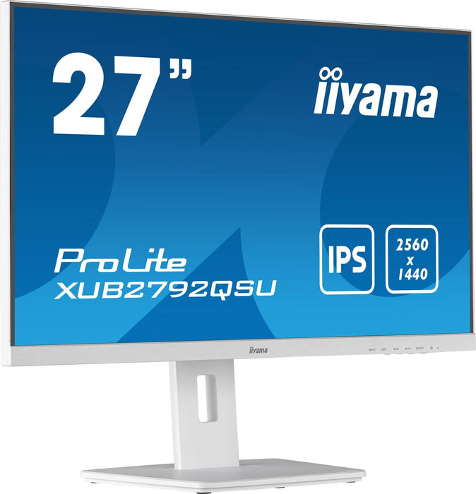 iiyama ProLite XUB2792QSU-W5 - LED monitor - 27" - 2560 x 1440 WQHD @ 75 Hz - IPS - 350 cd/m² - 1000:1 - 5 ms - HDMI, DVI, DisplayPort - speakers - matt white