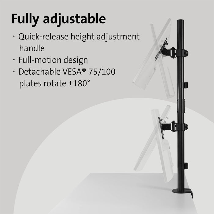 Kensington - Mounting kit (pole, dual arm, 2 VESA plates, C-clamp 10-88 mm, grommet mount 10-88 mm) - full-motion - for 2 flat panels - vertical stacking - steel - black - screen size: 13"-32" - desk-mountable