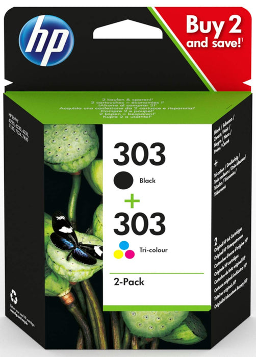 Best Value HP 3YM92AE 303 Original Ink Cartridges, Black and Tri-Colour, Pack of 2