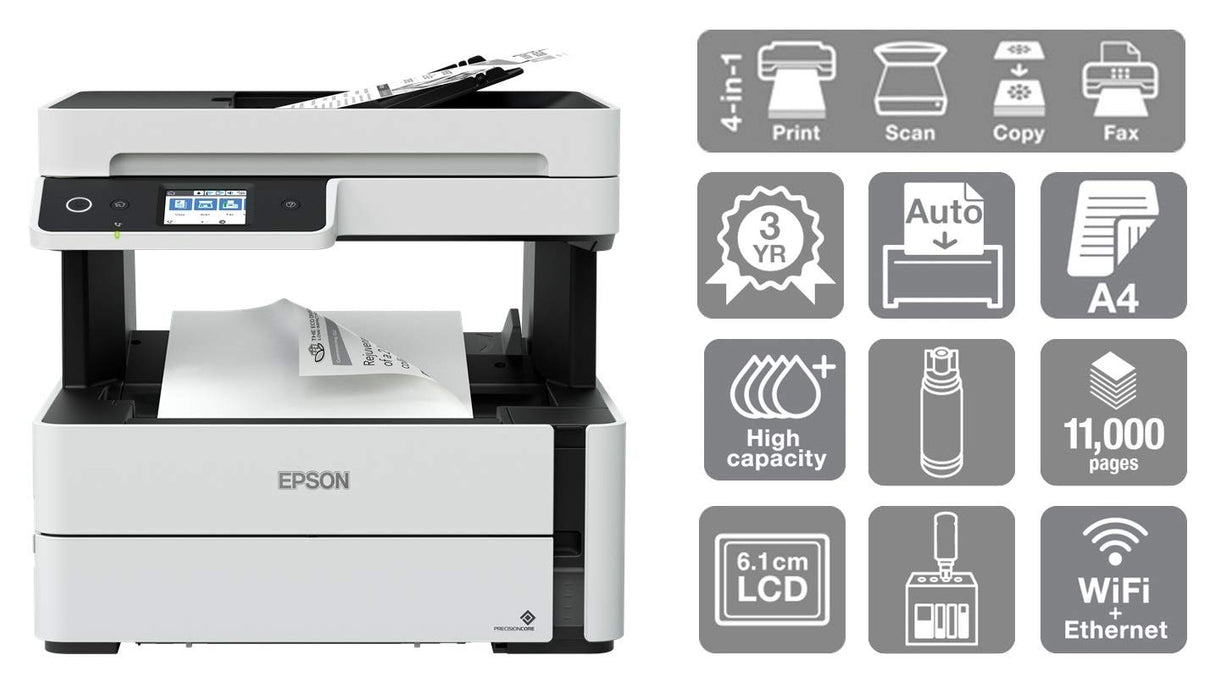 Best Value Epson EcoTank ET-M3170 4-in-1 Mono Inkjet Wi-Fi Printer with Re?llable Ink Tank