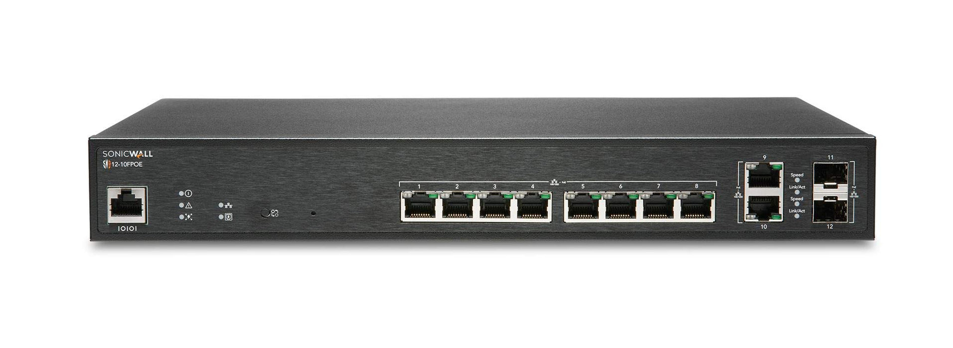 SonicWall Switch SWS12-10FPOE - Switch - Managed - 10 x 10/100/1000 (PoE+) + 2 x Gigabit SFP - desktop - PoE+ (130 W) - with 3 years 24x7 Support