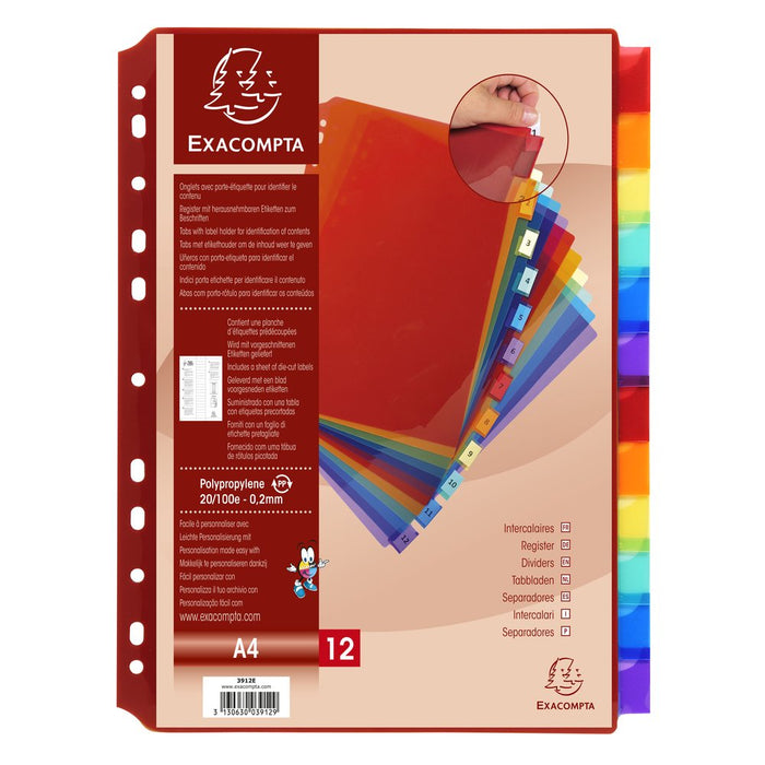 Best Value Exacompta PP Dividers, A4, 12 Parts - Multi-coloured