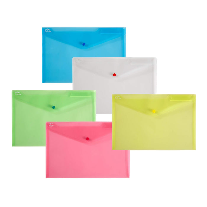 Best Value Snopake 10087X Polyfile Foolscap Popper Wallet File with Press Stud and Index Tab Classic Assorted Colours (Pack of 5)