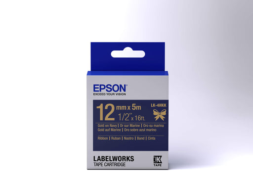 Epson LK-4HKK Gold on Navy Tape Satin Ribbon Label Cartridge 12mm x5m - C53S654002