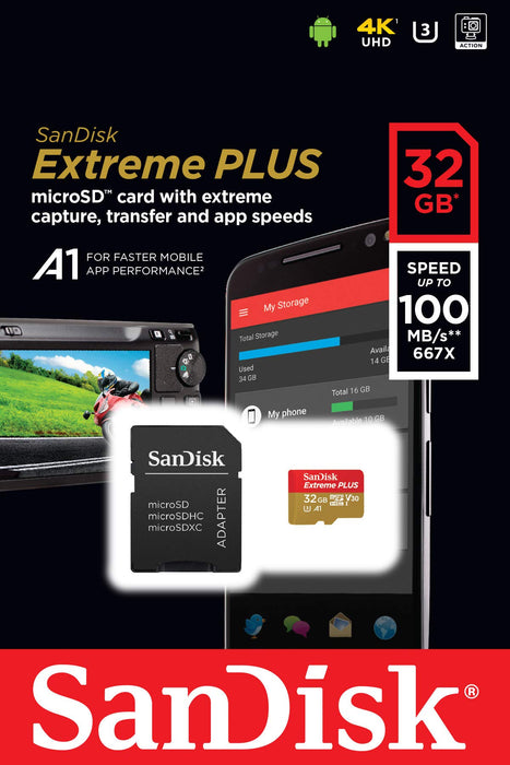 Best Value SanDisk SDSQXBG-032G-GN6MA Extreme Plus 32 GB microSDHC Memory Card, SD Adapter with A1 App Performance and Rescue Pro Deluxe, Up to 95 MB/s, Class 10, UHS-I, U3, V30