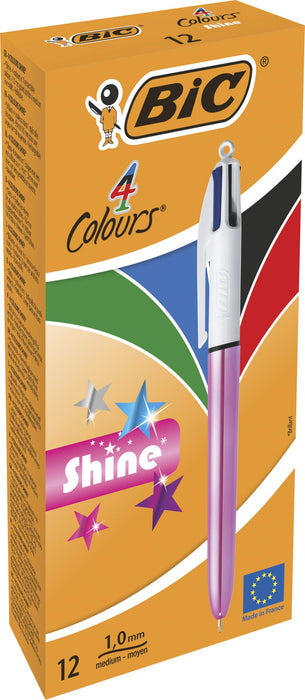 Best Value BIC 4 Colours Shine Ballpoint Pens - Metallic Pink Body, Box of 12