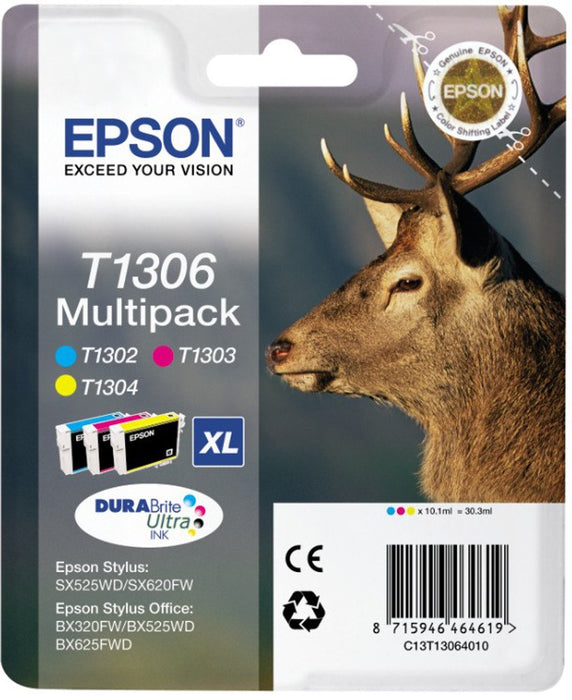 Best Value Epson Durabrite T1306 Stag Genuine Ink Cartridges, Mutipack, Genuine, Amazon Dash Replenishment Ready