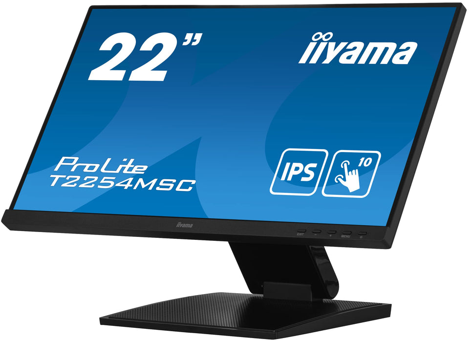 iiyama ProLite T2254MSC-B1AG - LED monitor - 22" (21.5" viewable) - touchscreen - 1920 x 1080 Full HD (1080p) @ 60 Hz - IPS - 250 cd/m² - 1000:1 - 4 ms - HDMI, DisplayPort - speakers - matte black