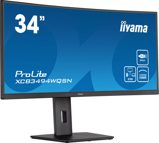 iiyama ProLite XCB3494WQSN-B5 - LED monitor - curved - 34" - 3440 x 1440 UWQHD @ 120 Hz - VA - 300 cd/m² - 3000:1 - 0.4 ms - HDMI, DisplayPort, USB-C - speakers - matte black