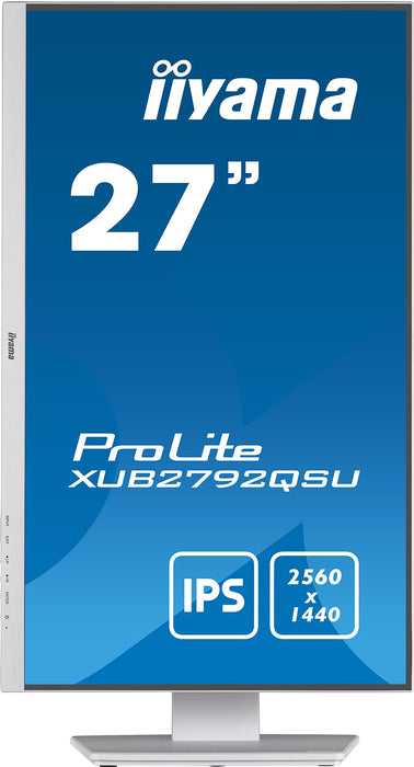 iiyama ProLite XUB2792QSU-W5 - LED monitor - 27" - 2560 x 1440 WQHD @ 75 Hz - IPS - 350 cd/m² - 1000:1 - 5 ms - HDMI, DVI, DisplayPort - speakers - matt white