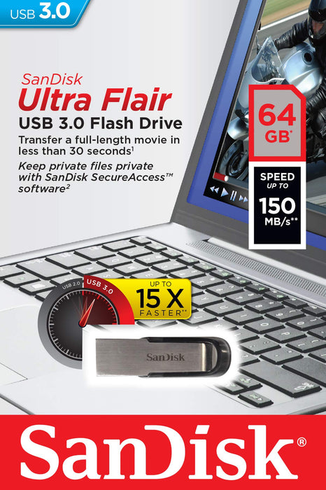 Best Value SanDisk Ultra Flair 128 GB USB 3.0 Flash Drive, Upto 150MB/s read - Black