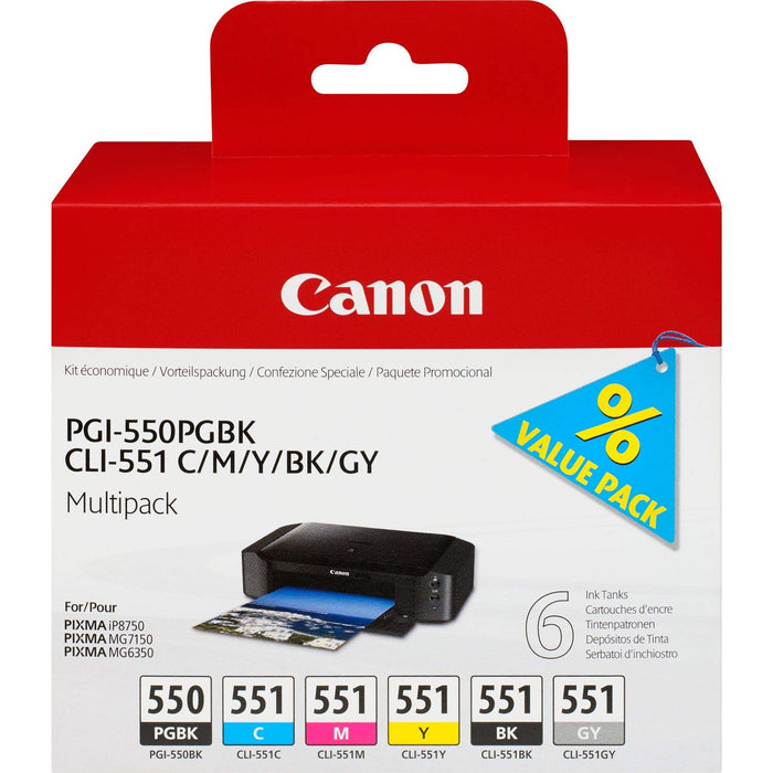 Best Value Canon Ink Cartridge for Pgi550Pgbk/Cli551 - Multicolour (Pack of 6)